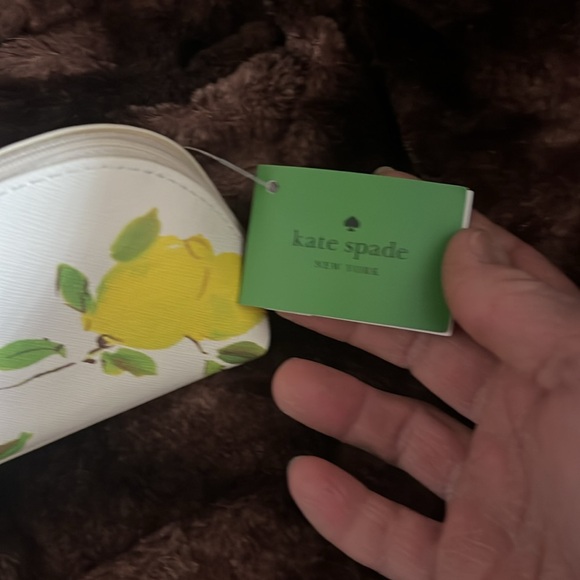 Kate Spade Lemon Print Pencil Pouch with ruler, eraser, and ruler. - Picture 2 of 7